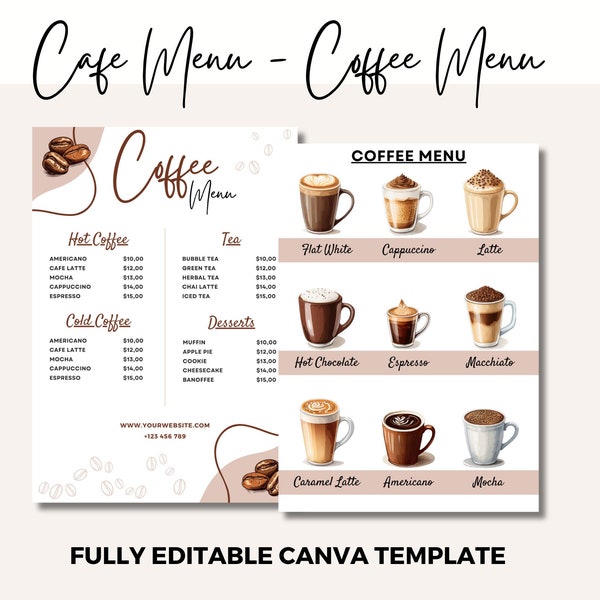 Coffee Menu, Coffee Shop Menu, Template, Cafe Menu, Price List, Coffeehouse, Digital Instant Download, Canva Editable Menu | Modern Business