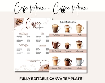 コーヒー メニュー、コーヒー ショップ メニュー、テンプレート、カフェ メニュー、価格表、コーヒー ハウス、デジタル インスタント ダウンロード、Canva 編集可能メニュー | Modern Business