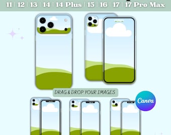 Maquetas de iPhone, iPhone 17, 16, 15, 14, plantilla de Canva, maqueta de funda para iPhone, iPhone de sublimación, funda para cámara, pantalla, teléfono en blanco