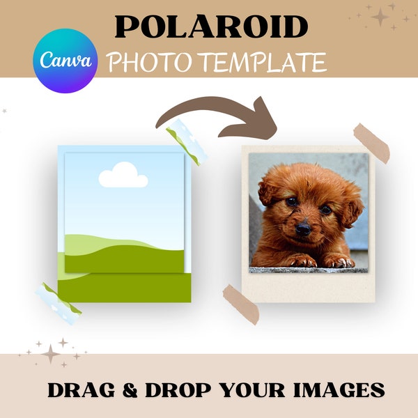 Canva Polaroid Frame template, Instax, Analog Photo, Instant Photo, Retro Picture, Drag and Drop, DIY Customizable Frame Add your images