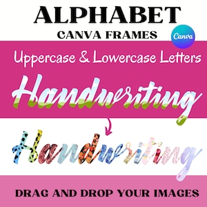 Alfabeto de marcos de Canva, alfabeto manuscrito personalizable, arrastrar y soltar, plantilla de alfabeto de Canva, marcos de letras, maqueta, paquete, francés