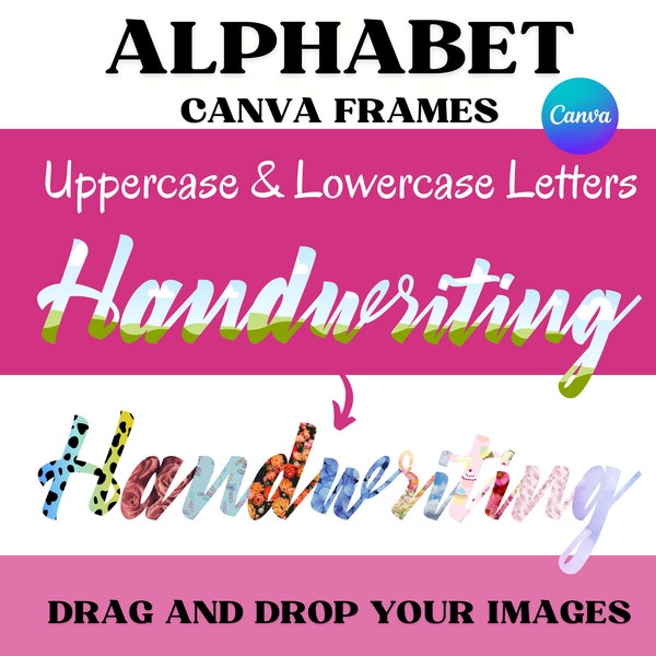 Canva Frames Alphabet, Customizable Handwritten Script Alphabet, Drag and Drop, Canva Alphabet Template,Letter Frames, Mockup, Bundle,French