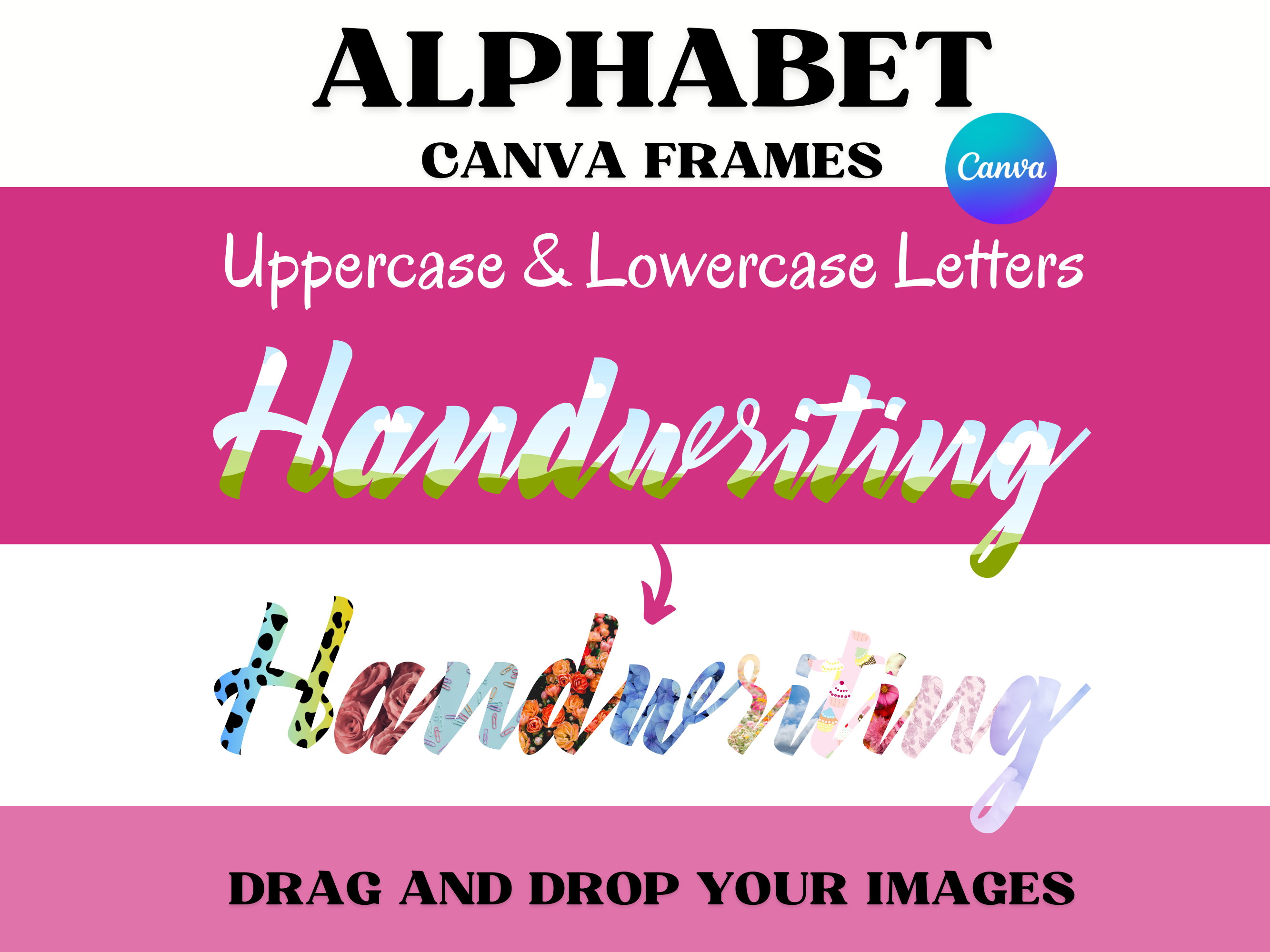 Canva Frames Alphabet, Customizable Handwritten Script Alphabet, Drag and Drop, Canva Alphabet Template,Letter Frames, Mockup, Bundle,French