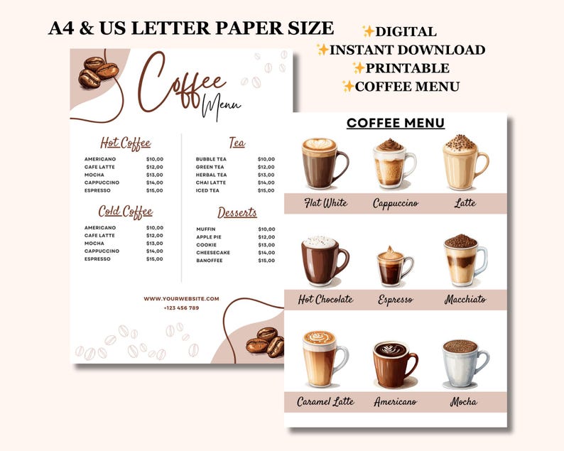 Coffee Menu, Coffee Shop Menu, Template, Cafe Menu, Price List, Coffeehouse, Digital Instant Download, Canva Editable Menu | Modern Business image 3