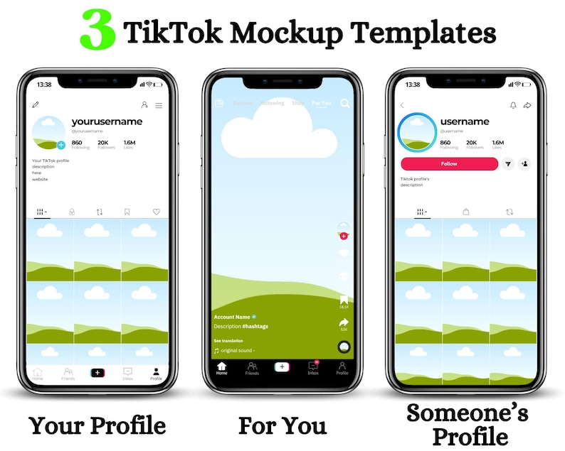 Social Media Mockup Bundle, Facebook Mockup, Instagram Mockup, TikTok Mockup, Profile, Story, Reels, Ads Social Media Mockup Templates, Editable with Canva, Social Media Mockup Canva Template