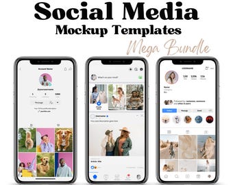 Social Media Mockups Templates Bundle, Facebook Instagram TikTok Canva, Profile Story Ads, Mock Up Social Media Post, Social Media Design