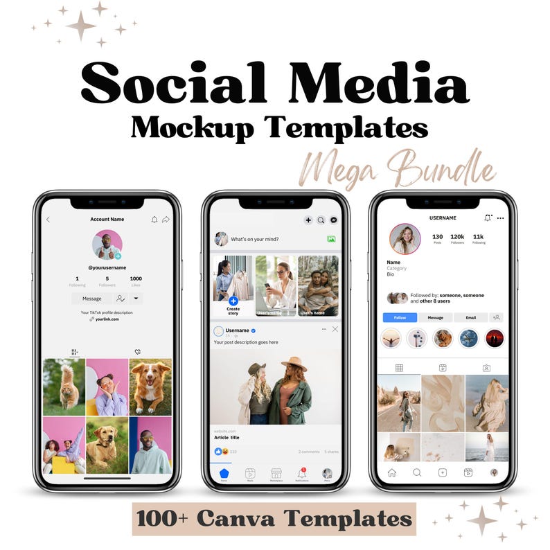 Social Media Mockups Templates Bundle, Facebook Instagram TikTok Canva, Profile Story Ads, Mock Up Social Media Post, Social Media Design