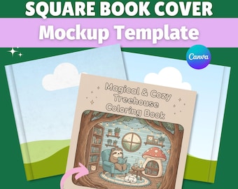 Square Book Cover Mockups Template, E-book, Square Cover, Coloring Book Cover, Square Magazine Mockup, Kids Book Mockup, KDP, Canva Template