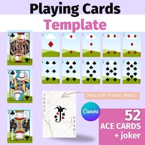 Spielkarten Vorlage, Pokerkarten Mockup, benutzerdefinierte Karten Ace Blank Cards Deck bearbeitbar mit Canva, ziehen und ablegen Ihr Bild, Sublimationskarten