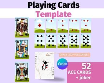 Modello di carte da gioco, modello di carte da poker, mazzo di carte personalizzate Ace Blank Cards modificabile con Canva, trascina e rilascia la tua immagine, carte da sublimazione