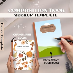 Plantilla de Canva para maqueta de cuaderno de composición, editable en Canva, KDP, maqueta de portada de cuaderno, escuela, diario, fácil de arrastrar y soltar (descarga digital)
