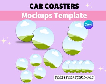 Coaster Template, Car Coaster Printify, Canva, Digital Mockup, Sublimation Template Mockup Product Mockup, Coaster Frame, Soapstone Coasters