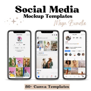 Social Media Mockups Templates Bundle, Facebook Instagram TikTok Canva, Profile Story Ads, Mock Up Social Media Post, Social Media Design