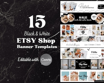 Etsy Shop Banner Mockup Template, Black & White, Minimalist Etsy Cover Picture, Editable with Canva, Etsy Store Header Big Banner Bundle