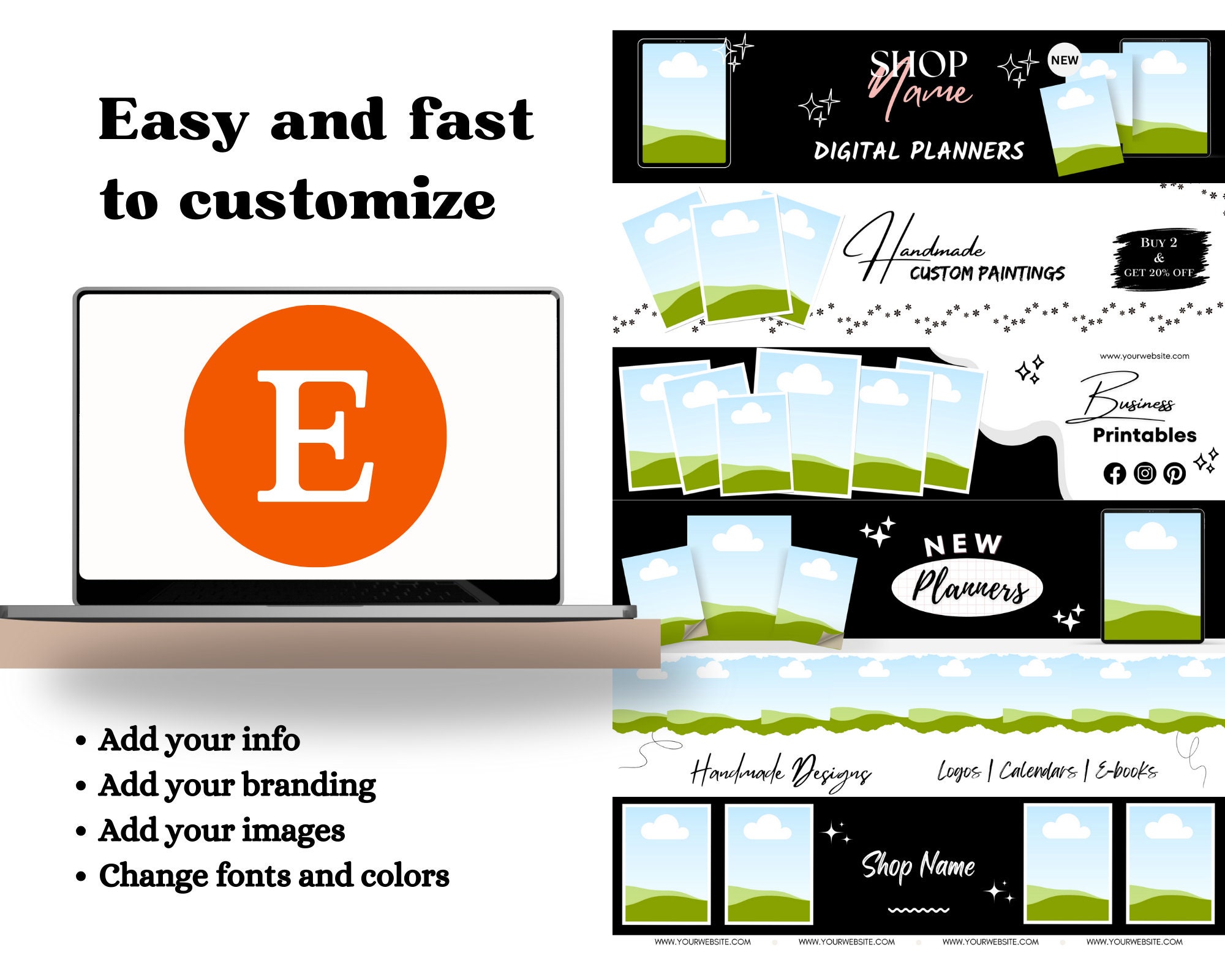 Etsy Shop Banner Mockup Template, Black & White, Minimalist Etsy Cover ...