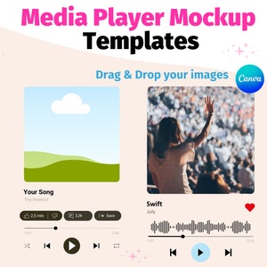 Music Player Template, Mockup, Song MP3 Player, Media Player Canva Template, Audio Player, Sound Waves, Album Cover, PNG, Editable, DragDrop