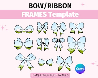 Bow Frame, Ribbon Canva Frame, Template, Png Custom Bow, Coquette, Hair Bow, Illustration Bundle, Editable