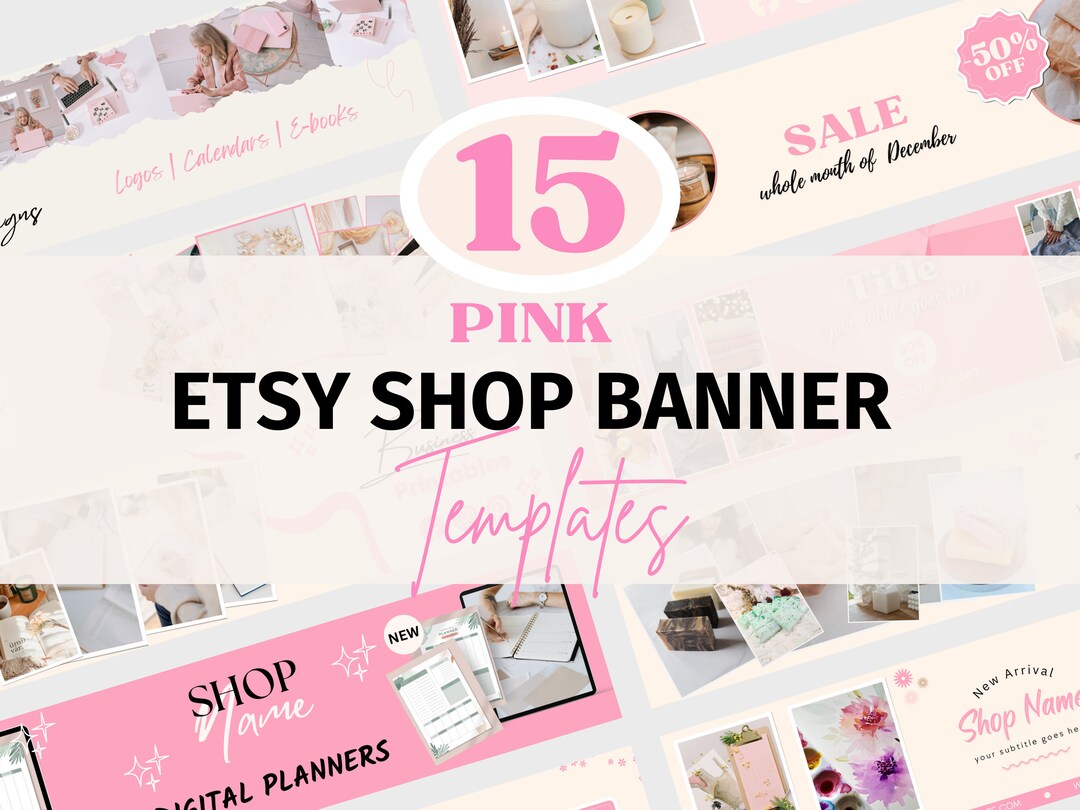 Pink Etsy Banner Templates Mockup Frames Canva - Etsy Shop Cover ...
