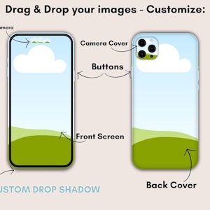 Drag & drop your images customize buttons, camera cover, front camera, iPhone Frame, Back Cover, Front Screen, Custom Drop Shadows
iPhone Smartphone Mockups, iPhone 15, iPhone 14, Canva Template, iPhone Case Mock up, Phone, Sublimation iPhone