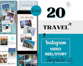 20 Instagram Video Reels Templates, Travel Summer Reels, Canva Template, Photo Reels Cover Templates, TRAVEL Reel Bundle, Story