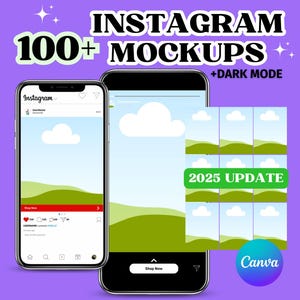 Oltre 100 mockup di post Instagram, annunci modificabili, post, storie, griglie, profili, feed, messaggi diretti, modelli di mockup per social media, account vuoto con modello Canva