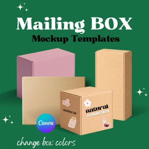 Box Mockup Canva Template, Mailing Box Cardboard, Paper, Square, Product Mockup Display, DIY Box template, Software Box, Packaging