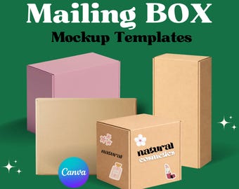Plantilla de Canva para maqueta de caja, caja de correo de cartón, papel, cuadrada, maqueta de producto, plantilla de caja DIY, caja de software, embalaje