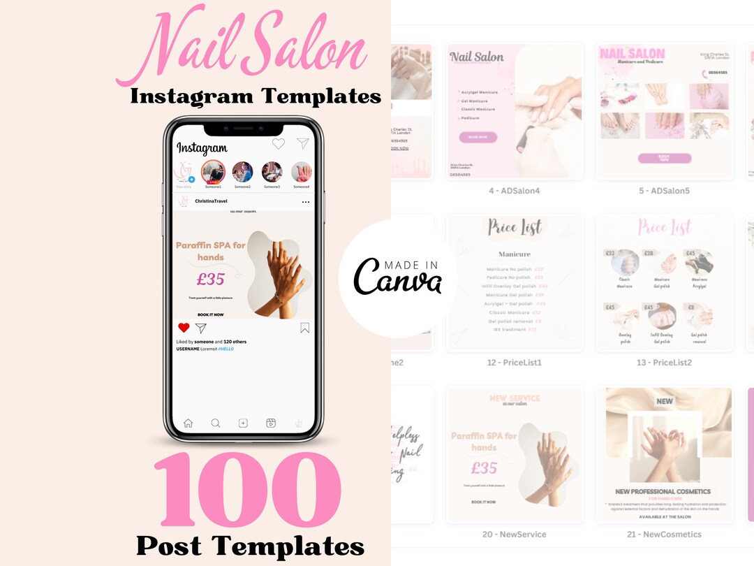 Nail Salon Instagram Templates Nail Instagram Posts Nail Tech Social Media Template Nail Artist