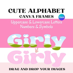 Doodle Alphabet Canva, Bubble Letters, Cute Font, Girly, Bold Large, Uppercase, Lowercase, Heart Font, Custom Letter Frames Canva, Drag Drop