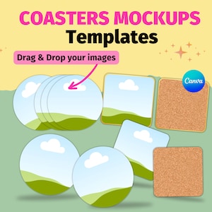Untersetzer-Modell, Canva-Vorlage, Benutzerdefiniertes Untersetzer-Modell, runder Untersetzer, quadratischer Untersetzer, Sublimations-Untersetzer-Vorlage, digital, bearbeitbar, DIY
