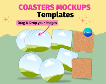 Coaster Mockup, Canva Template, Custom Coaster Mockup, Round Coaster, Square Coaster, Sublimation Coaster Template, Digital, Editable, DIY