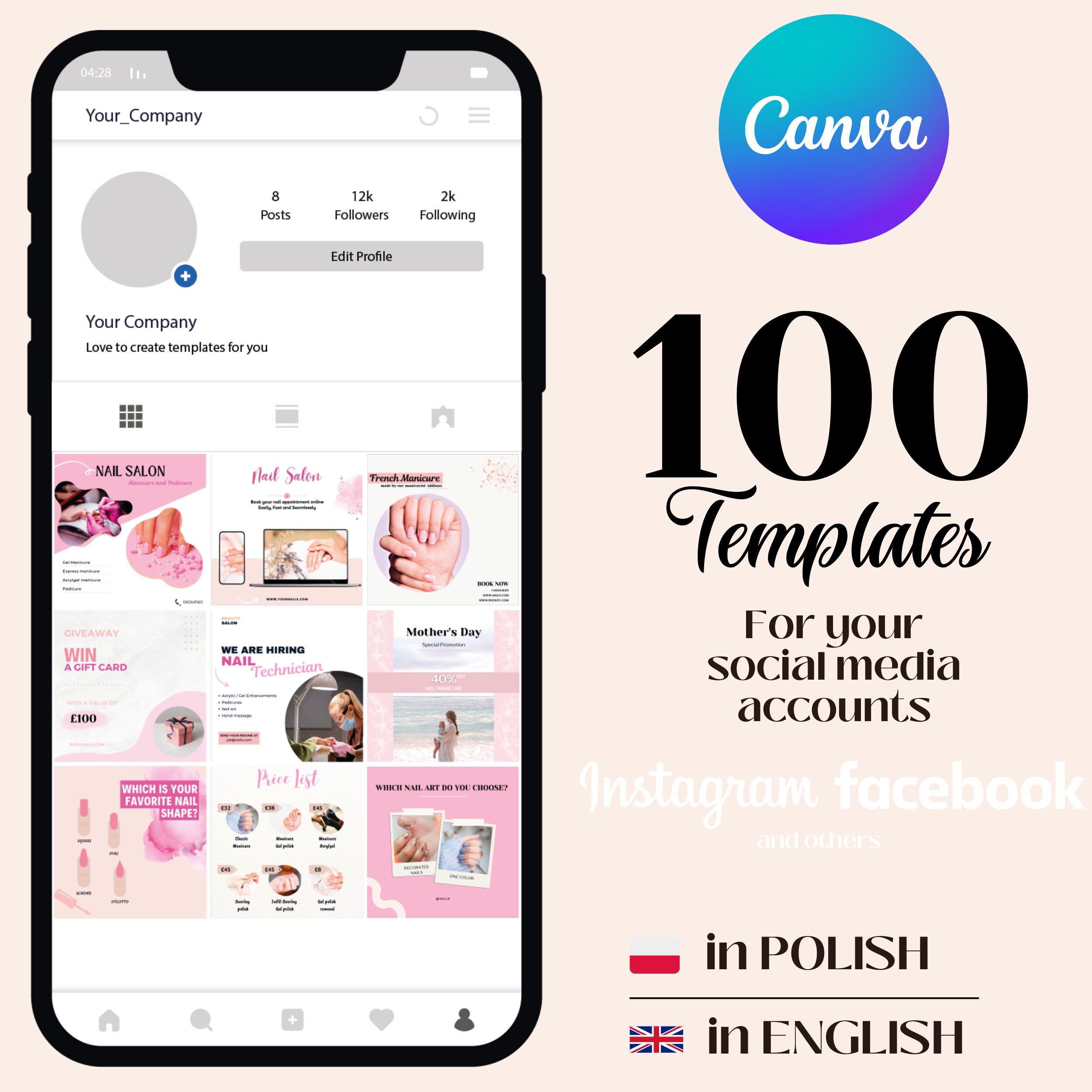 Nail Salon Instagram Templates Nail Instagram Posts Nail Tech Social Media Template Nail Artist