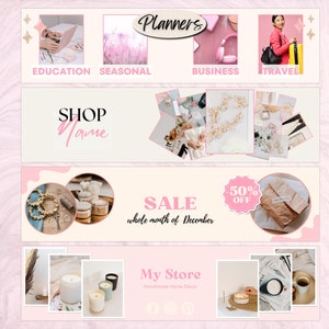 May include: A collage of images promoting a shop that sells handmade home decor, including candles, wreaths, and other items. The shop is having a sale for the whole month of December with 50% off. The shop's name is "Shop Name".