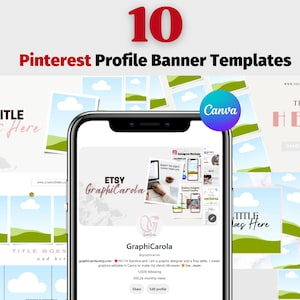 10 Pinterest Banner Canva Template, Pinterest Header, Cover, Profile Image, Editable in Canva, Pins, Marketing, Branding, Social Media