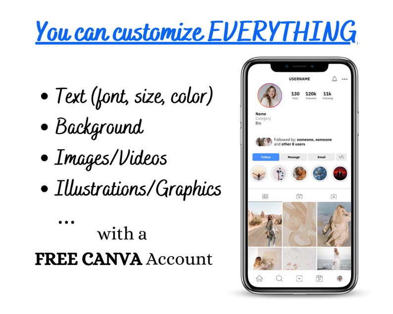 Social Media Mockup Bundle, Facebook Mockup, Instagram Mockup, TikTok Mockup, Profile, Story, Reels, Ads Social Media Mockup Templates, Editable with Canva, Social Media Mockup Canva Template