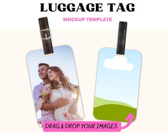 Sublimation Luggage Tags, Mockup, Luggage Tags Personalized, Leather Strap, Canva Custom, Baggage, Blank Tag, Bag Tag Baggage Label Template