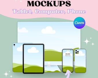 Device Mockup Canva Templates, Smart Phone Mockup, iPhone Mockup, Computer Screen Mockup, iMac Mockup, Tablet iPad Mockup, Website Mockup