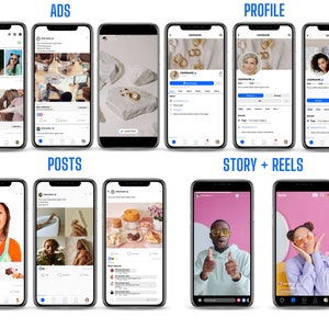 Social Media Mockup Bundle, Facebook Mockup, Instagram Mockup, TikTok Mockup, Profile, Story, Reels, Ads Social Media Mockup Templates, Editable with Canva, Social Media Mockup Canva Template