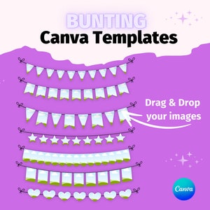 Bunting Canva, Garland Canva Frame Template, Bunting Sublimation, Drag & Drop, Bunting Clipart, Bunting Flags, Bunting Banner, Editable