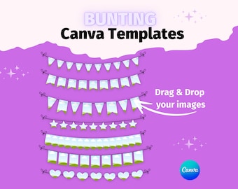 Bunting Canva, Garland Canva Frame Template, Bunting Sublimation, Drag & Drop, Bunting Clipart, Bunting Flags, Bunting Banner, Editable