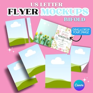 Ulotka Mockup Canva Szablon, US Letter, Ulotka składana na pół, Ulotka Mock up, Ulotka cyfrowa, Broszura, Drukuj Branding Mockup Ulotka Strona Składana Mockup