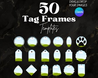 50 Étiquettes Personnalisées, Modèles d'Étiquettes Canva, Étiquettes Cadeaux Modifiables, Étiquettes de Prix, Bannière, Cadres Canva, Mockup