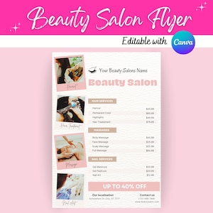 Editable Beauty Salon Flyer | Price List Canva Template | Nail Salon SPA Esthetician Hair Salon | Promotional Flyer | A4 Printable Flyer