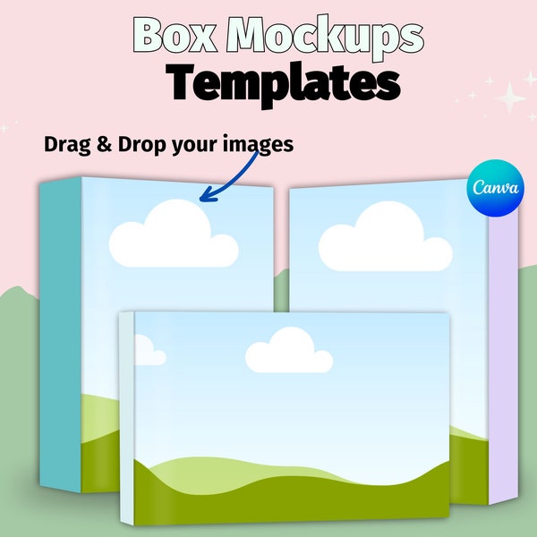 Box Mockup Canva Template, Product Box Mockup Display, DIY Box template, Software Box Blank Box Packaging Mailing Box Brand Packaging Mockup