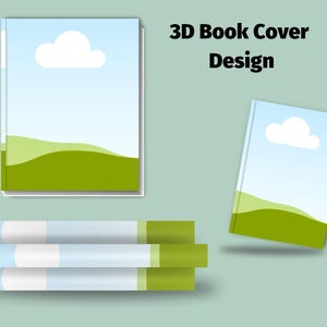 A 3D book cover design with a blue sky, white cloud, and green hills. The book is shown in a stacked and angled view.
