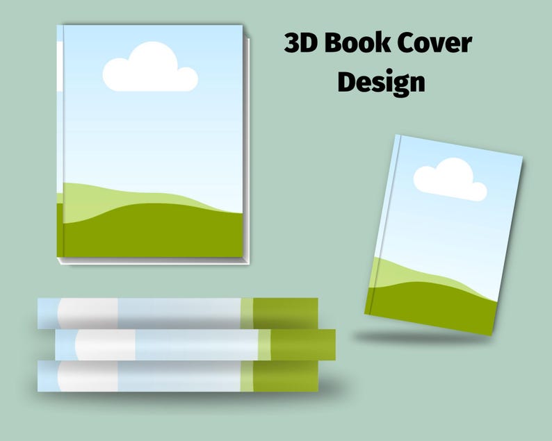 A 3D book cover design with a blue sky, white cloud, and green hills. The book is shown in a stacked and angled view.