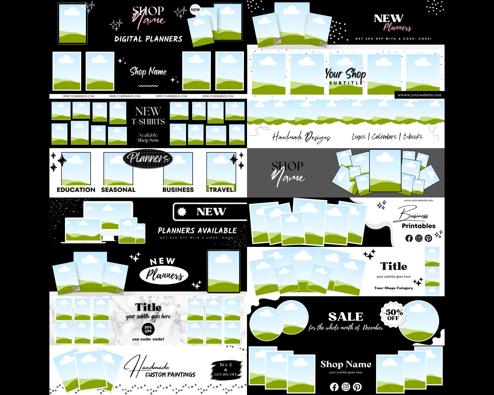 Etsy Shop Banner Mockup Template, Black & White, Minimalist Etsy Cover ...