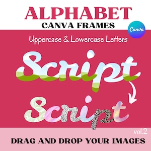Marcos de letras de Canva, letras manuscritas de Canva, plantilla de alfabeto personalizable de Canva, arrastrar y soltar, marcos de letras, maqueta, paquete