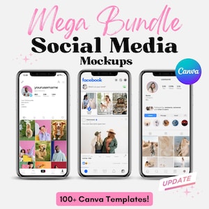 Paquete Mega Editable de Maquetas para Redes Sociales (Facebook, TikTok, Instagram) Plantillas de Marketing Digital Canva Maqueta de Cuenta Descarga Instantánea