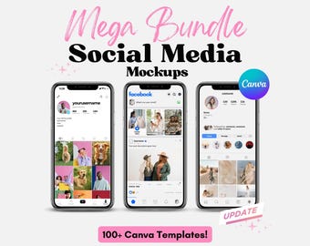 Editable Mega Bundle Social Media Mockups Facebook TikTok Instagram styled Canva Digital Marketing Templates Account Mockup Instant Download
